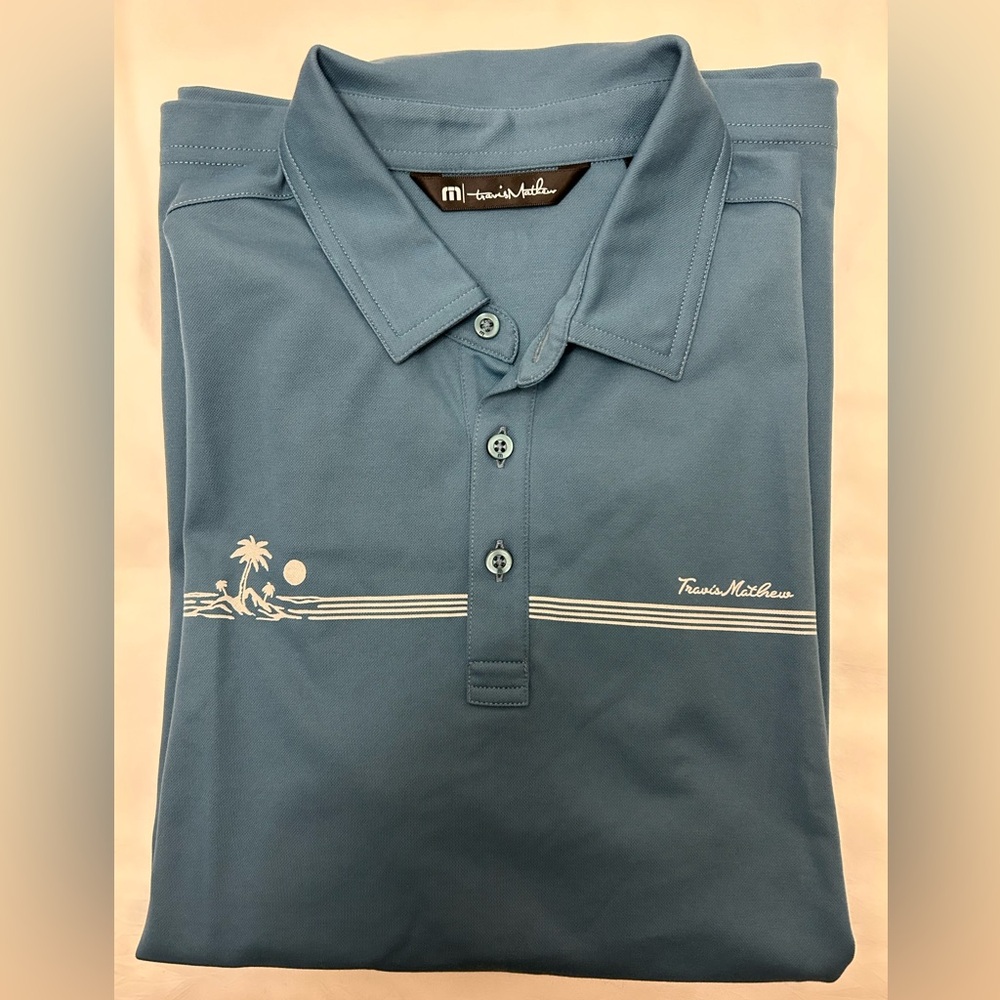 Travis Mathew Light Blue Island Palm Tree Polo